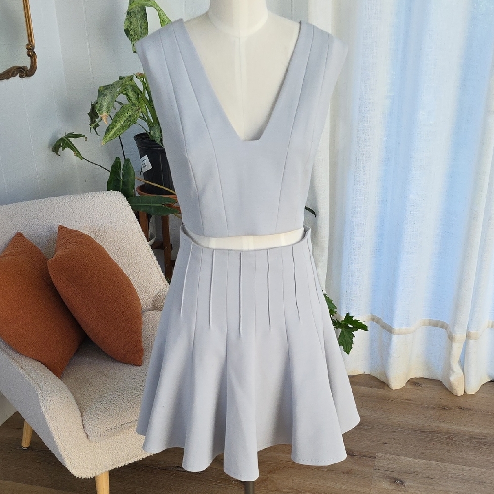 BCBGMaxAzria Light Blue Top And Flare Skirt Set